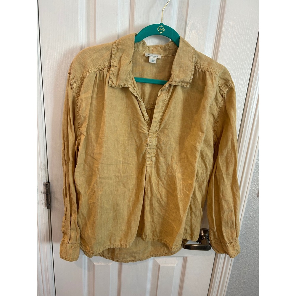 Sundance Linen‎ Blouse Mustard Yellow Long Sleeve Popover Boho Top